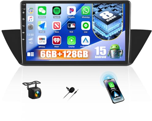 CAMECHO 6+128G 8 Núcleos Android 15 Autoradio 10 Pulgadas para BMW X1 E84 2010-2016 con Cámara Trasera, Radio Bluetooth Wireless Carplay con Android Auto GPS WiFi FM/RDS DSP + IPS Pantalla +Canbus
