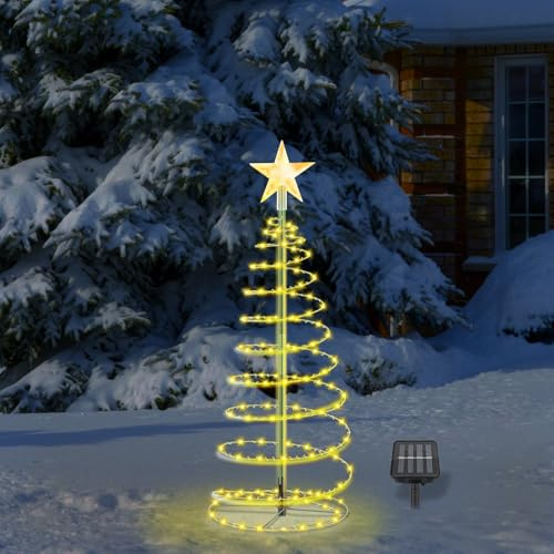 Weihnachtsdeko Aussen Solar, Afenau 100 LEDs solar weihnachtsbeleuchtung außen, Wasserfest Spiralförmiger Weihnachtsbaum, Weihnachtsdeko Outdoor für Gärten, Terrassen (Warmweiß)