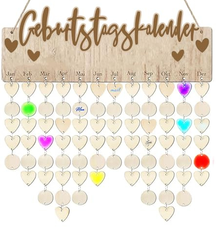 TAKONE - Calendario di compleanno in legno senza anno, fai da te, indipendente dall'anno, con 60 dischi di legno da scrivere, decorazione da parete per casa, classe e asilo