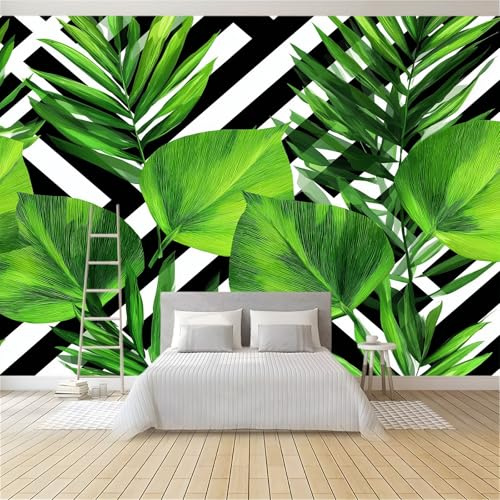 Fotomurales Abstracto Geométrico Hojas De Palma, 200 x 140 cm (An x Al) Papel Pintado No Tejido - Verde Papel Tapiz para la Decoración del hogar en Salon y Cocina