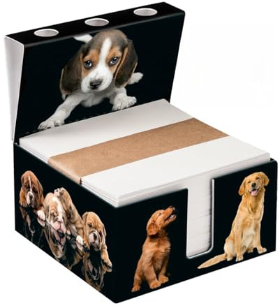 PrintCollect Zettelbox DOGS „handmade“, ersetze/ergänze mit deinen eigenen Hunde-Fotos, stabil verarbeiteter 400g-Hartkarton, 750 Notizzettel 120g-Papier, FSC-zertifiziert