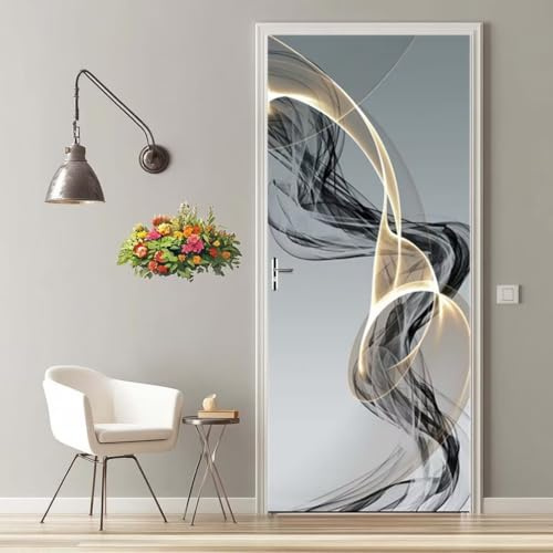 Türfolie Selbstklebend 3D Türaufkleber Abstrakt Rauch Türtapete Selbstklebend Türposter 77X200 cm Türverkleidung Türtattoo Poster Abnehmbar Fototapete für Wohnzimmer Schlafzimmer Küche Bad -MT2434