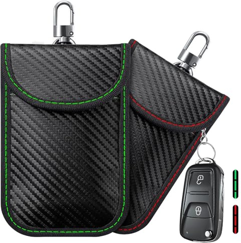 XFSRG 2 Piezas Bolsa Faraday Funda Llaves Coche Anti-RFID Estuche para Llaves de Coche Bolsa de Bloqueo de Señal WiFi GPS Bluetooth Protección Seguridad Automóvil(Negro)