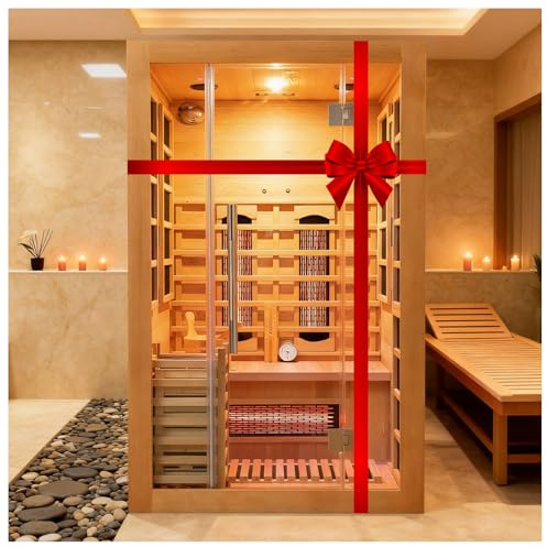 amocane - Double infrared and steam system sauna room, Canadian wooden sauna for 2 people, traditional indoor saunas with 9 heaters and 3.5KW sauna stove, bar