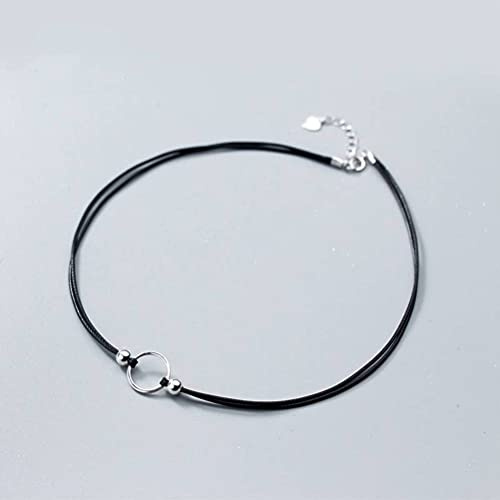 LYGBAOFUL S925 silverhalsband, dam japansk stil svart rep runt halsband Modering Kort nyckelbenskedja s925 silverhalsband