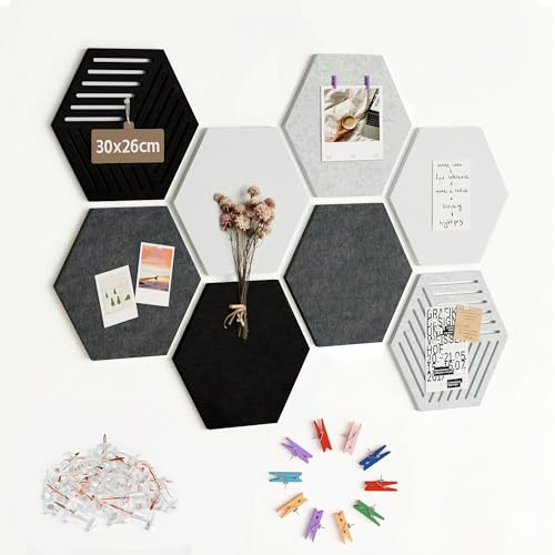 Sechseckige Filz Pinnwand Selbstklebend: 8 Stück Vision Board Memotafeln Pinwand Wanddekoration Korkwand für Büro Küche, Fotos Memos