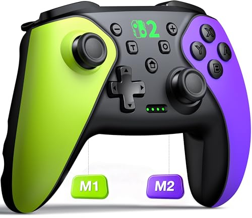Fanxieast Programmable Wireless Controller for Nintendo Switch/Lite/OLED, Hall Effect Joystick for Switch 2 Pro Controller with Wake-Up/Turbo/Dual Vibration