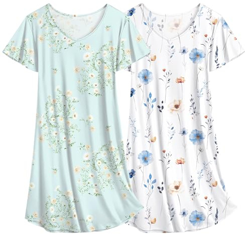 Ekouaer Tvådelad blommig nattlinne för dam kortärmad nattkläder sommar nattklänning 2 S-XXL
