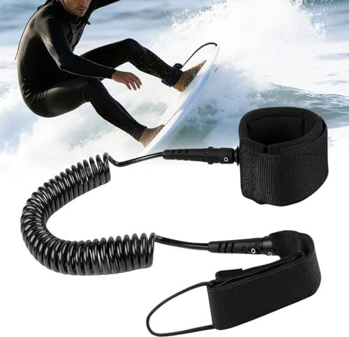 HRMGJH 10 Füße Surf Leash,Leash,Stand Up Paddle Zubehör,Sup Zubehör,Sup Kajak Sicherheitsleine,Coiled Fußschlaufe Einziehbares FürRafting, Surfboard,Bootfahren, Angeln Et Al,Aus 5mm TPU-Seil Schwarz