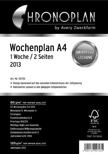 Chronoplan 50703 Kalendereinlage 2023, Wochenplan im A4 Format (210x297 mm), Tage in Spalten, Ersatzkalendarium, ideal für detaillierte Wochenplanung, 4er Lochung (1 Woche auf 2 Seiten), weiß