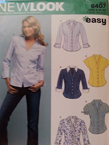 New Look Schnittmuster 6407 für Damen-Oberteile, Größe A, Mehrfarbig