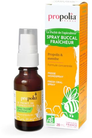 PROPOLIA - Bio - Spray gorge doux - Propolis, Miel et Menthe - Apaise la gorge et rafraîchit l'haleine - Enfants et Adultes - 100% naturel - Complément alimentaire - Fabriqué en France - 20 ml