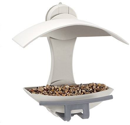 The Nuttery Window Bird Feeder WIND01 – Stick-On Bird Feeder with Strong Suction Pads – Window Mounted Bird Seed Feeder for Mealworms & Suet Nuggets – Ideal for Small Garden Birds (Stone White)
