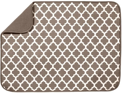 S&T XL Abtropfmatte aus Mikrofaser Rankgitter Taupe | Saugfähige Mikrofaser, extra große Küchenthekenmatte für Geschirr, Utensilien, Töpfe und Pfannen, maschinenwaschbar