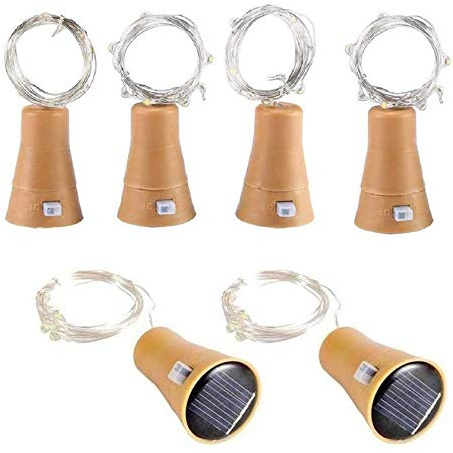6pcs 10 LED Solar Botella de Vino de Corcho Luz de Hadas con Cable de Cobre de 1 m Forma de la Lámpara de la Barra para la Botella de Bricolaje, Fiesta, Decoración del Hogar(Blanco frío)