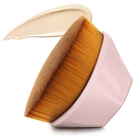 Foundation Makeup Brush Flat Top Kabuki Hexagon Face Blush Liquid Powder Foundation Brush for Blending Liquid, Cream or Flawless Powder Cosmetics with Bonus Protective Case (Light Pink), foundation-pink