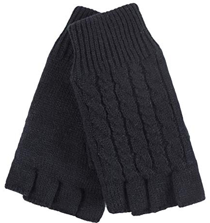 HEAT HOLDERS - Ladies Cable Knitted Winter Thermal Fingerless Gloves (One Size, Black)