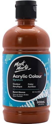 Mont Marte Colori Acrilici-Terra di Siena bruciata, 16,9oz (500ml), finitura semi-opaca, adatta per tela, legno, tessuto, pelle, cartone, carta, MDF e artigianato