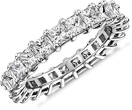 PAVOI Rhodium Plated Princess Cut Cubic Zirconia Love Ring - 3mm Stackable Bands for Women - Gold Eternity Rings for Women, Size 6