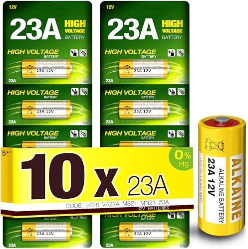 5Plus 23A A23 12V Alkaline Batteries 10-Pack High-Power Long-Lasting Batteries for Garage Door Openers (LiftMaster, Chamberlain), Keyless Entry (Car Remotes, Fobs), Wireless Doorbells Ring, Honey
