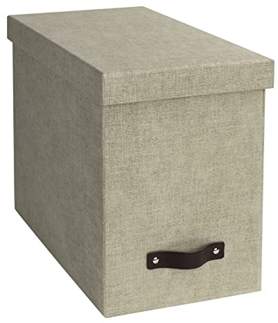 BIGSO JOHAN Hängeregisterbox mit Deckel – stilvolle Archivschachtel inklusive 8 Hängehefter – Hängemappenbox aus Faserplatte und Papier in stilvoller Leinenoptik – beige