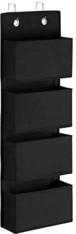 YOUDENOVA Hängeorganizer, Tür Organizer, Hängeaufbewahrung mit 4 Taschen und 2 Metallhaken, Hängeregal, Stabiler Kleiderschrank Organizer, für Bad, Schlafzimmer, Kinderzimmer, Schwarz