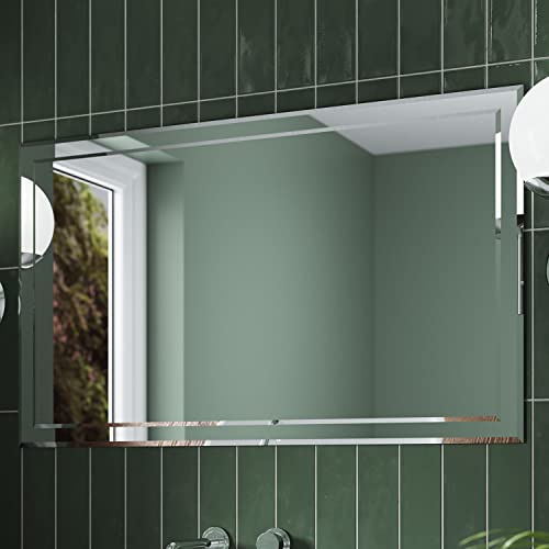 Isla Rotatable Bevelled Edge Bathroom Mirror with Metal Frame - 1000x600mm | Wall Mounted, Portrait or Landscape, Rectangular Design, Bedroom Hallway Living Room, Over Sink Use, Contemporary Interiors