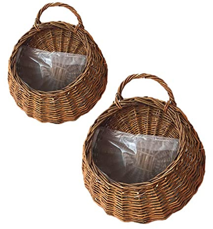 Cabilock 2pezzi Cesto Fioriera Da Parete Rattan Intrecciato Vaso Sospeso Per Piante E Fiori Decorazione Murale Elegante Per Casa Ufficio E Dimensioni Piccola E Media