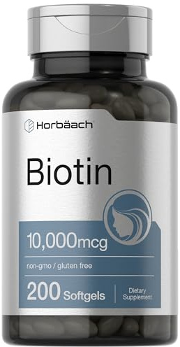Horbaach Biotin 10000 mcg | 200 Softgels with Vitamin B7 | Beauty Formula Supplement | Non-GMO & Gluten Free