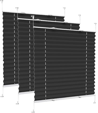 Plissee ohne Bohren Klemmfix, 105 x 100 cm UV-Schutz Sonnenschutz und Sichtschutz, Plissee Rollo Jalousie, Klemmfix ohne Bohren, für Fenster & Balkontür, Schwarz