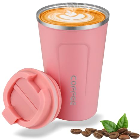 Goodatech taza de viaje de café térmico de acero inoxidable, sin BPA vacío aislado, botella de coche, vaso con tapa hermética, para café caliente/frío, té y cerveza (Rosa,18oz)