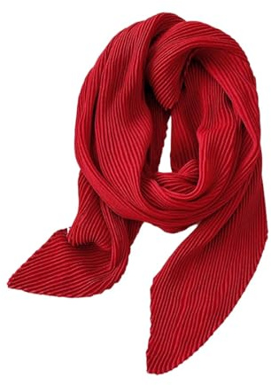 stylesilove Pañuelo cuadrado plisado arrugado para mujer, pañuelo suave de color liso, chal pequeño, para todas las estaciones, Rojo -, 35W X 35L
