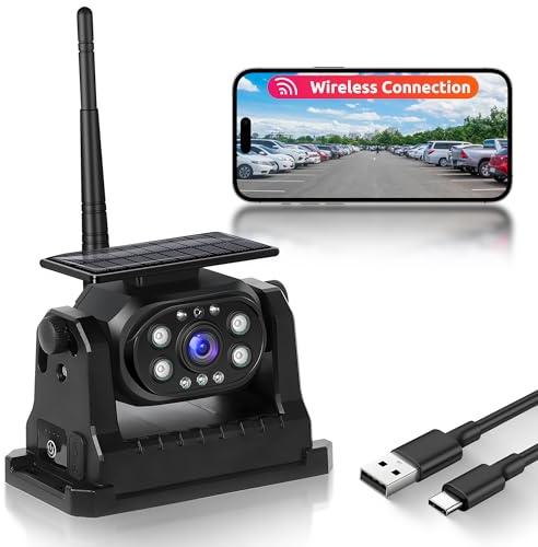 Rimoody Solar WIFI 1080P bakre kamera, trådlös magnetisk backkamera med 10 000 mAh uppladdningsbart batteri, mörkersyn, IP68 vattentät, för husbil/husbil/släpvagnar/skåpbil