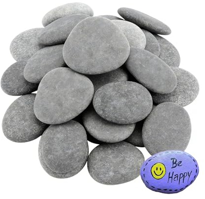 FAAING 24 Stück Flache Steine zum Bemalen, 5-8 cm Glatte Große Kieselsteine Natürlicher Steine Dekosteine Naturstein Flussstein für Mandala Bemalen, Garten, Blumentöpfen, Aquarien