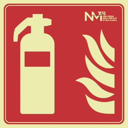 IberNorma FBA101 Señal Extintor 21x21cm Clase B D≤10m PVC Luminiscente Homologada nueva UNE 23034:2023 y RIPCI (Clase B)