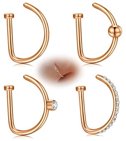 AVYRING Finto anello da naso, anello per setto nasale in acciaio inox 18G, anello per setto nasale, non forato, con clip, Acciaio inossidabile