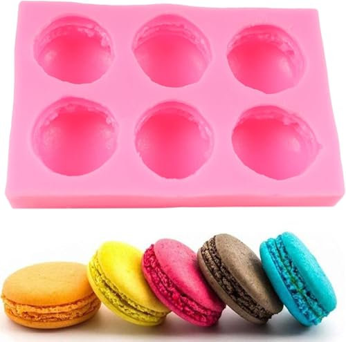 XMOLDNMS 6-Cavity 3D Macaroon Silicone Mould Macaron Hamburger Baking Moulds for Cake Decorating Cupcake Topper Chocolate Gum Paste Candy Polymer Clay