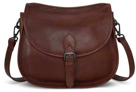 HESHE Leder-Crossbody-Tasche für Damen, Designer-Umhängetasche, Handtasche, Vintage-Satteltasche, Kaffee, 10.03 (L) * 3.8 (W) * 8.54 (H) in