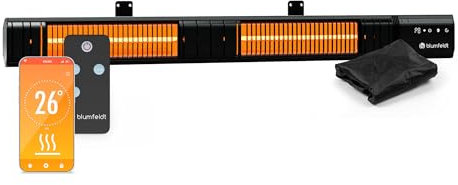 Blumfeldt Riscaldamento a Infrarossi 3000W - Montaggio a Parete & Soffitto, IP65 Impermeabile, 9 Impostazioni, Controllo WiFi, Tubi D'oro, per Balconi, Terrazze & Giardini