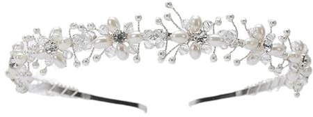 Flower Girl Hair Accessories – Pearl Headband with Crystal Rhinestones, Elegant Flower Rhinestone Pearls Crowns for Girls, Bridal Pearl Headband, Perfect for Weddings (Regular model)