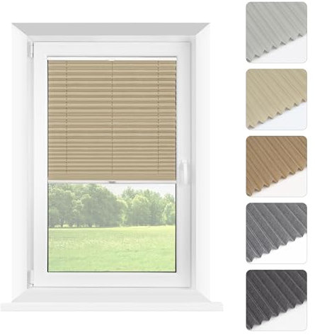 Mardom - Thermo Plissee mit Bohren - Plissee verdunklung Thermo mit Aluminiumschienen - Höhenverstellbare Plisee Jalousie für Sonnenschutz - Fenster Plissee (Leinen Melange, 65 x 220)