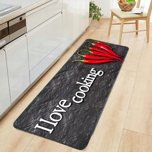 Alishomtll Läufer Flur Teppich rutschfest 60x150cm Küchenläufer Anti-Rutsch Waschbar Schmutzabweisend Saugfähig Läufer Cooking Küchenteppich Pflegeleicht für Küche Innen Wohnraum, Schwarz
