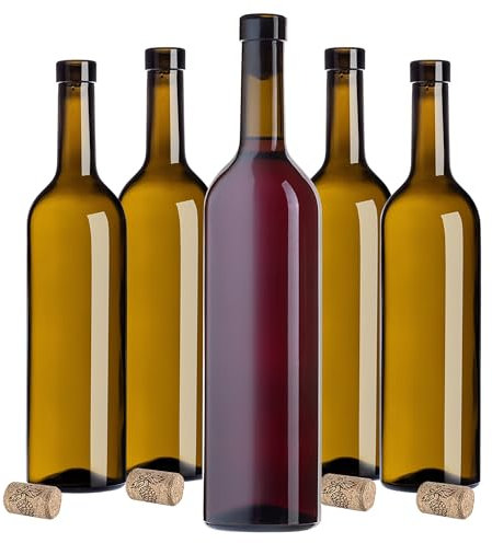 KADAX Botellas de vino de 750 ml, 10 unidades, botellas de vidrio vacías con corcho para vino, licores y licores, botellas para llenar, botellas de licor de cristal (oliva)