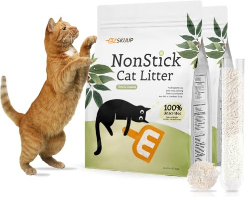 EZSKUUP Antihaftende Ultraklumpende Cassava & Tofu Katzenstreu Klumpstreu, Geruchskontrolle Geringer Austrag Klumpstreu für Katzen, Pflanzen-basierte Natürliche Zutaten katzensand, 4.1kg X 2 Packungen
