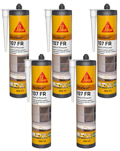 SIKA - Mastic acrylique spécial maçonnerie - portes - fenêtres - SikaSeal 107 joints et fissures - Blanc - Int/Ext - Multisupports - Résistant aux intempéries - 300ml (Lot de 5)