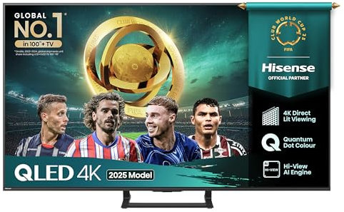 Hisense 65 65A7QTUK QLED Smart AI TV - 4K Direct Lit Viewing, Quantum Dot Colour, Hi-View AI Engine, Built in Subwoofer, Dolby Vision, Dolby Atmos with with Freely, Disney +, YouTube, Netflix