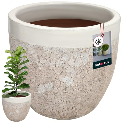 KOTARBAU® Blomkruka höjd 26 cm ⌀ 30 cm blomkruka vit keramisk planteringskruka frostsäker överkrukor för utomhusbruk blomkruka utomhus och inomhus, planteringskruka inomhus utomhus
