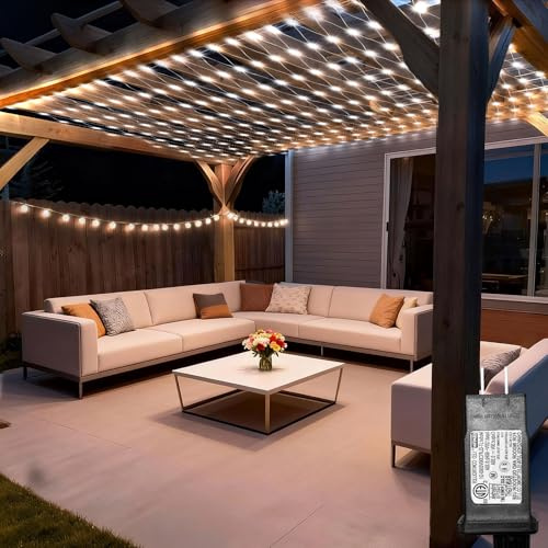 Lovelite Luces de red de 10 pies x 10 pies, 280 luces LED para cenador al aire libre, temporizador de 8 modos, luz de Navidad conectable impermeable, cable transparente, tamaño grande para arbustos