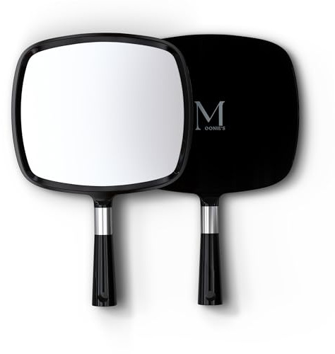 MOONIE'S Make-up-Spiegel Schwarz mit Griff, Rasierspiegel Friseurspiegel Schminkspiegel, Groß Leicht Kompakt Aufhängbar, Makeup Reisespiegel Handheld Handspiegel Kosmetikspiegel, Schminken Beauty