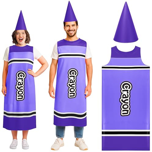 Tarpop Crayon Costume for Adult 2026 School Teachers Funny Crayon Dress Gnome Cone Hat Team Group Family Cosplay Outfit(Purple)